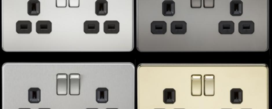 screwless sockets, decorative sockets, sockets and switches, ml accessories, knightsbridge, wiring accesories, metal finish, flat plate