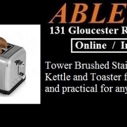 stainless steel kettle, stainless steel toaster, brushed stainless kettle, brushed stainless toaster, matching toaster and kettle, matching kettle and toaster, tower kettle, tower toaster, tower 2 slice toaster, 